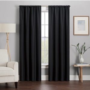 RE Room Essentials 2 Black Thick Room Darkening Blackout Curtains Drapes 84”